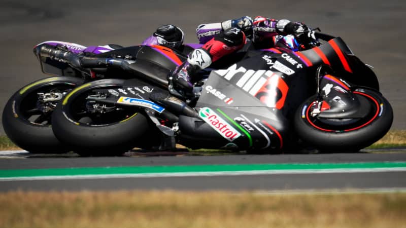 Maverick Vinales battles with Jorge Martin at Silverstone in 2022 MotoGP round
