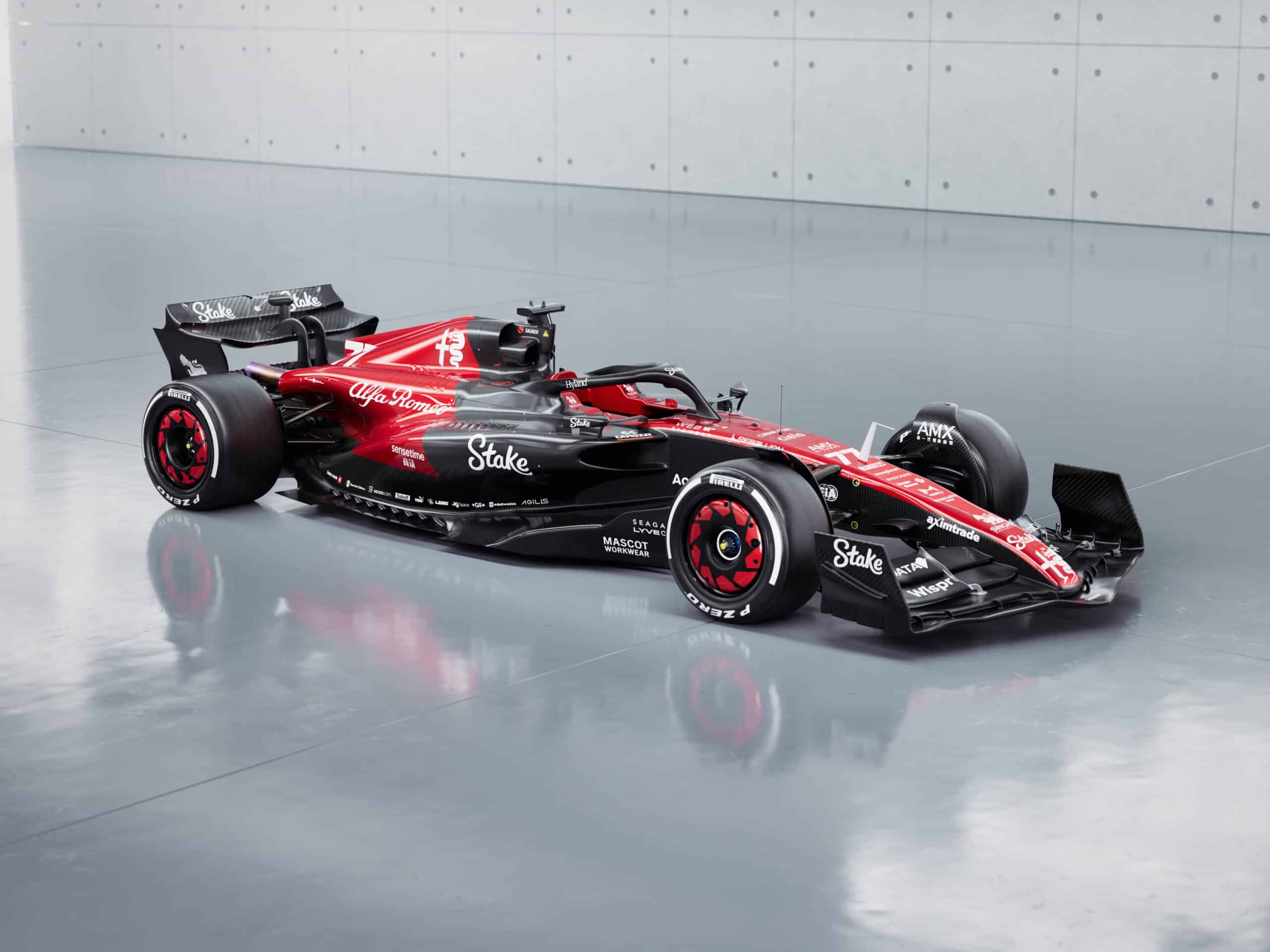 2023 Alfa Romeo F1 car three quarter shot