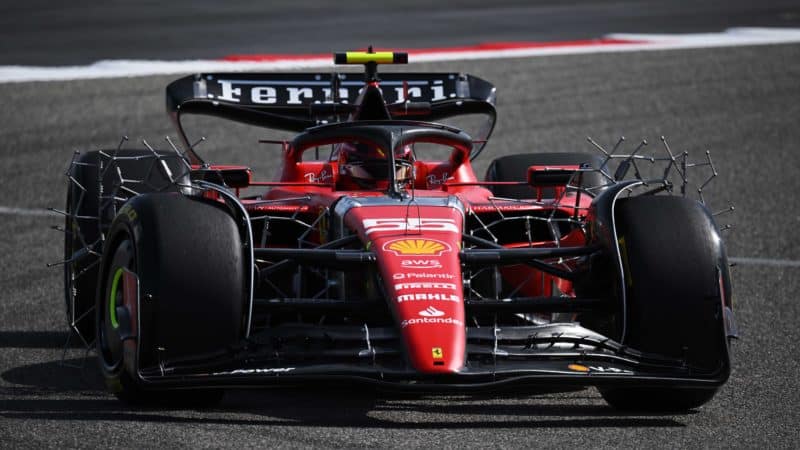 Ferrari-SF-23-with-aero-rake-in-2023-F1-testing