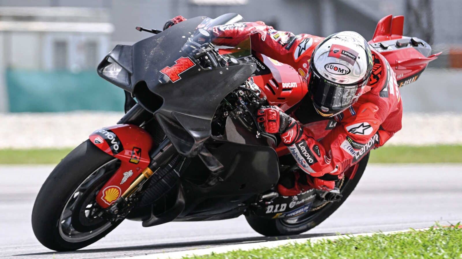 Francesco Bagnaia tests the aero of his Ducati at Sepang