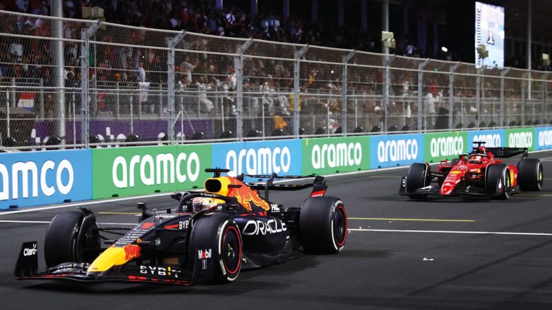 Max Verstappen and Charles Leclerc in Jeddah