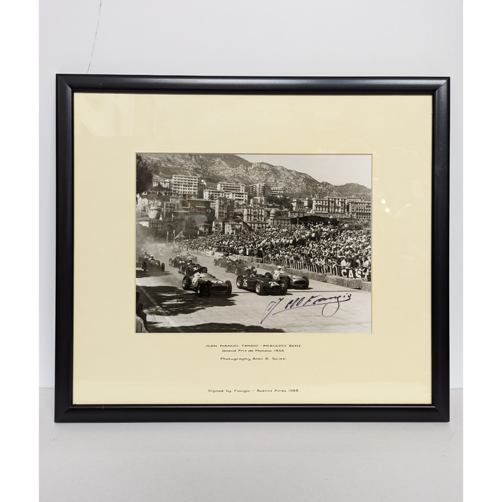 Vintage Monaco Grand Prix 1955 Framed Print Signed Juan Manuel Fangio