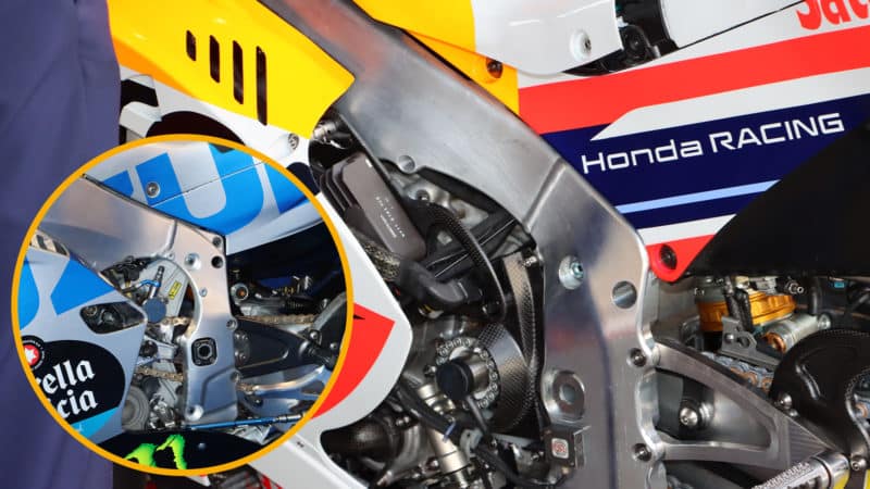 Honda 2023 Portimao MotoGP testing frame compared with 2022 Suzuki frame
