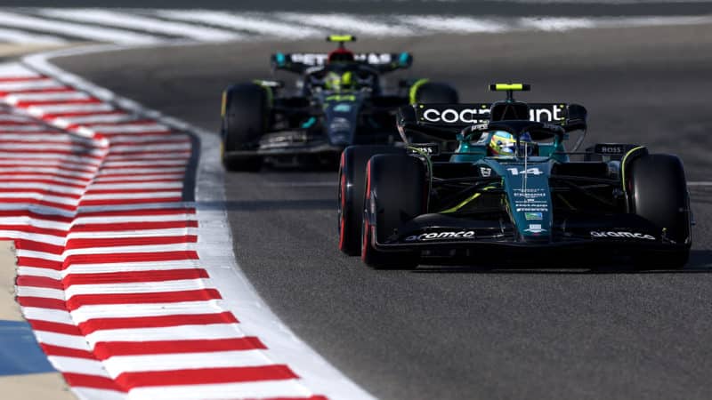 Mercedes and Aston Martin on track on 2023 Bahrain Grand Prix weekend
