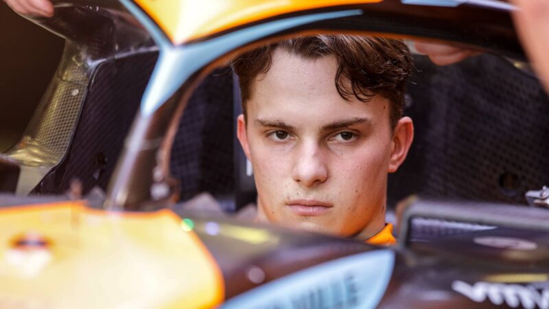 Oscar Piastri looks out from cockpit of 2023 F1 McLaren