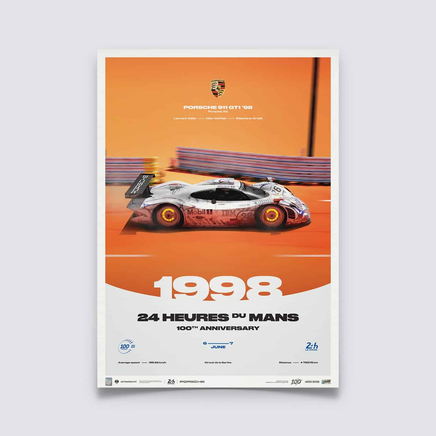 Porsche 911 GT1 | 24H Le Mans | 100th Anniversary - 1998 Poster