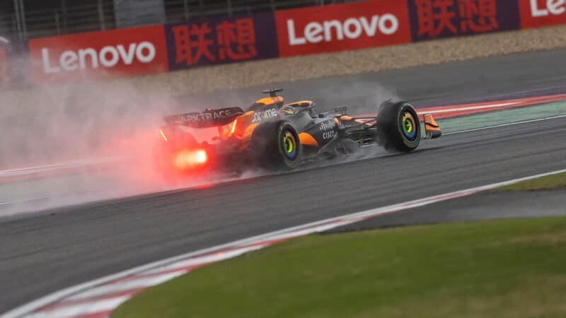 Spray from the McLaren of Lando Norris in sprint qualifying for 2024 F1 Chinese GP