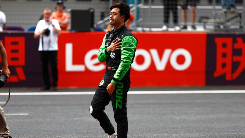 Zhou Guanyu puts his hand to his heart on F1 grid after 2024 Chinese GP