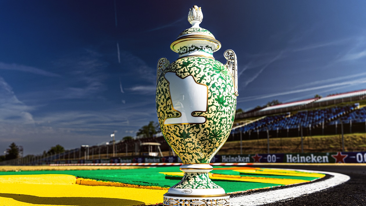 2024 Hungarian F1 trophy on Senna tribute kerb