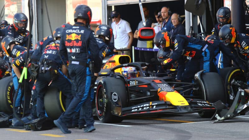 Pit stop for Max Verstappen (Red Bull-Honda) at the2024 Monaco Grand Prix at Monte Carlo