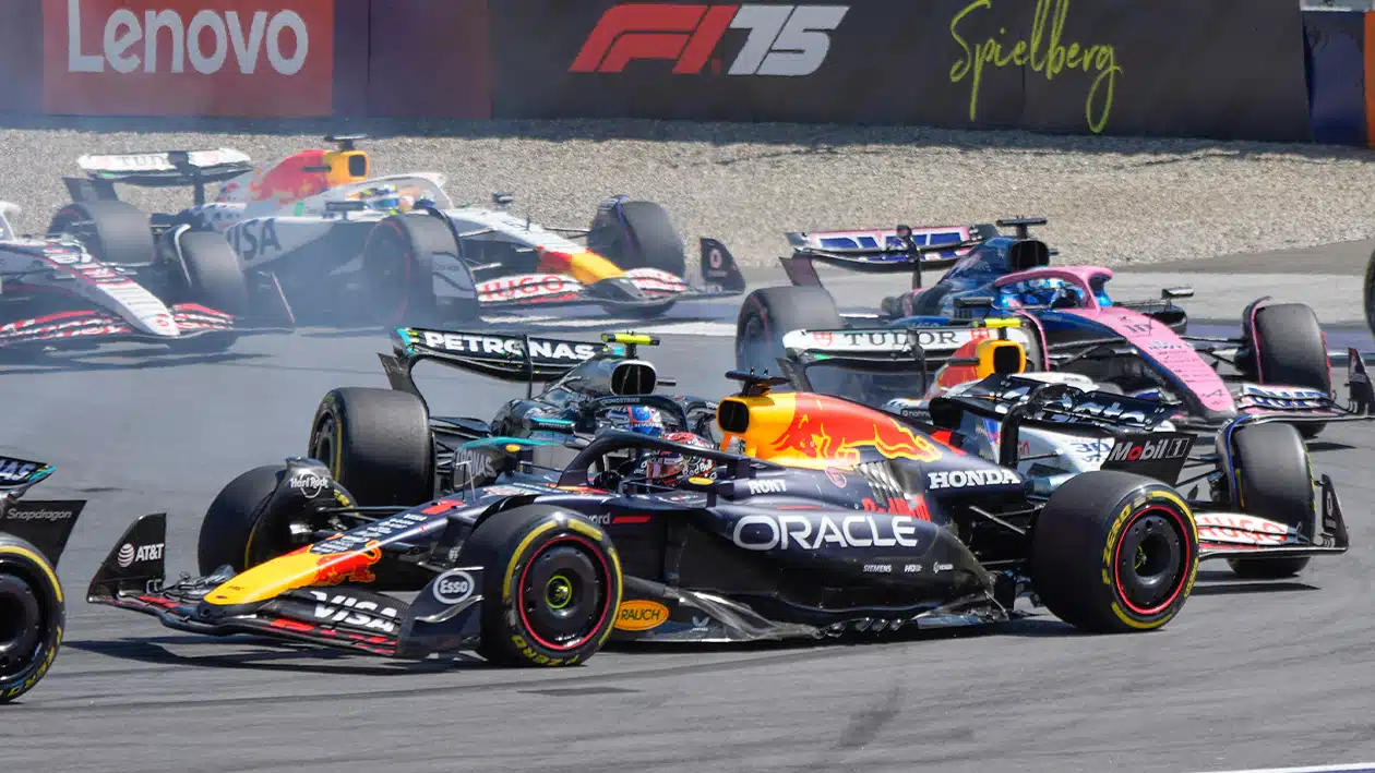 Mercedes of Kimi Antonelli crashes into Max Verstappen Red Bull in 2025 F1 Austrian Grand Prix