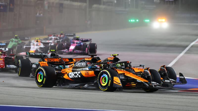 Oscar Piastri and Lando Norris at the start of the Singapore GP
