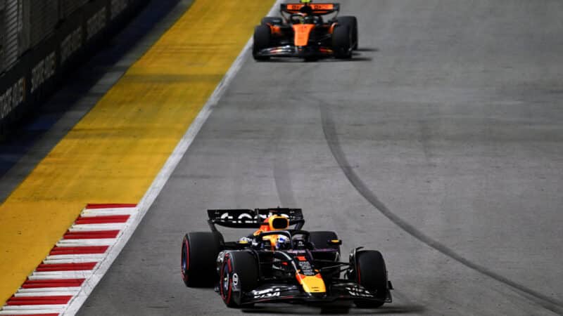 Max Verstappen leads Lando Norris during the Singapore Grand Prix