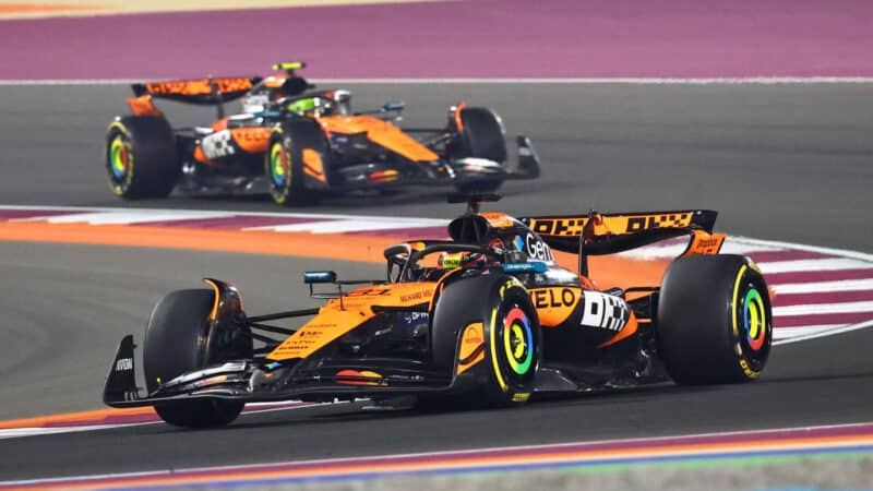 Oscar Piastri leads McLaren-Mercedes teammate Lando Norris during the 2025 Qatar Grand Prix