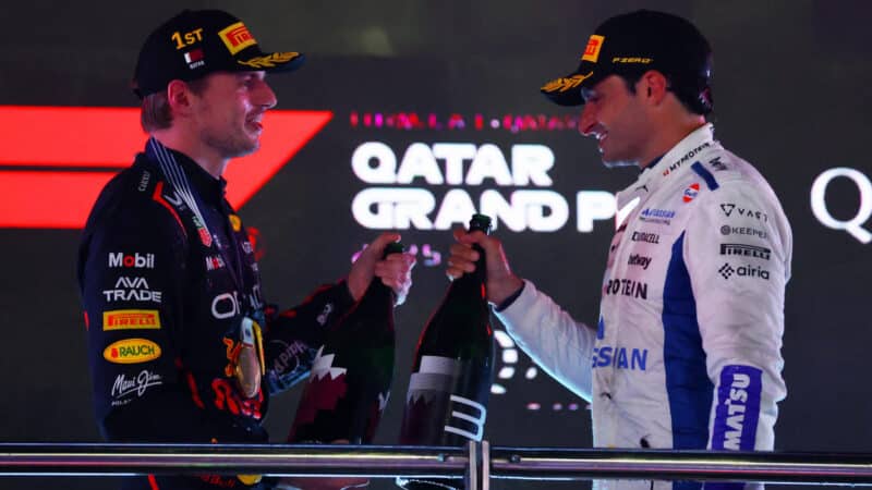 Max Verstappen and Carlos Sainz on the podium in Qatar