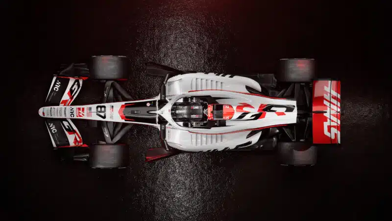 Overhead view of 2026 Haas F1 car livery