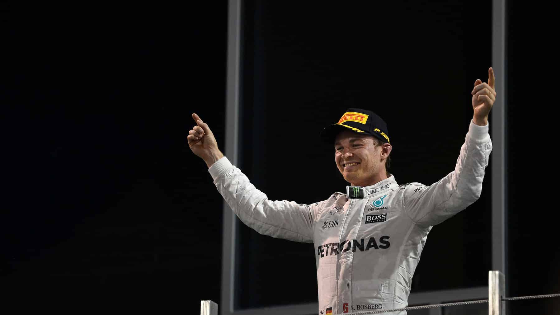 Nico Rosberg (Mercedes) on the podium after the 2016 Abu Dhabi Grand Prix