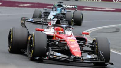 Charles Leclerc (Ferrari) leads George Russell (Mercedes) in the 2026 Australian Grand Prix