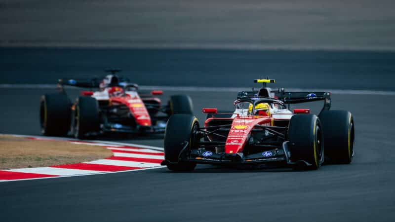 Lewis Hamilton leads Ferrari team-mate Charles Leclerc in the 2026 Chinese Grand Prix