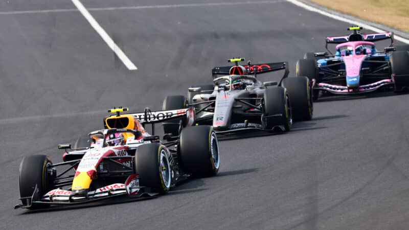 Liam Lawson (Racing Bulls-Ford) leads Gabriel Bortoleto (Audi) and Franco Colapinto (Alpine-Mercedes) in the 2026 Japanese Grand Prix