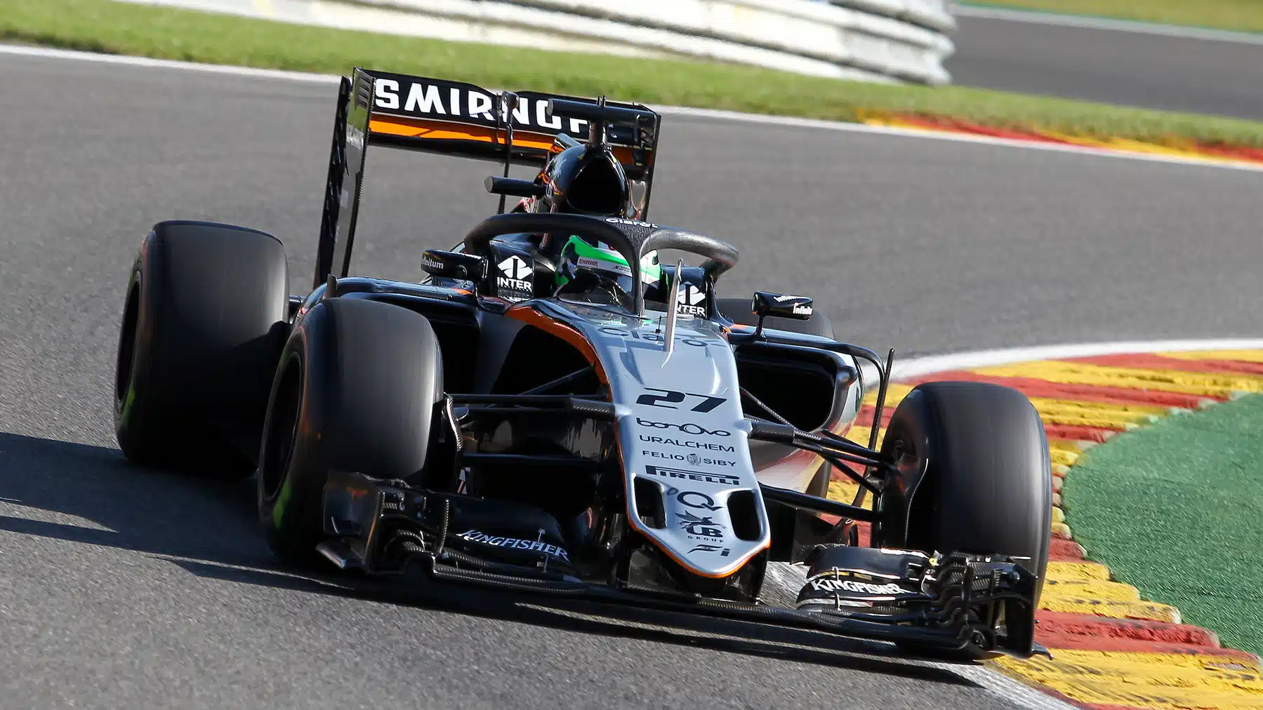 Nico Hulkenberg (Force India-Mercedes) with halo in practice for the 2016 Belgian Grand Prix