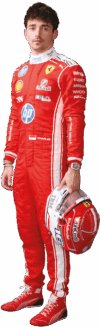 Charles Leclerc in Ferrari Formula 1 race suit holding helmet