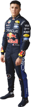 Isack Hadjar in Red Bull Racing Formula 1 race suit portrait